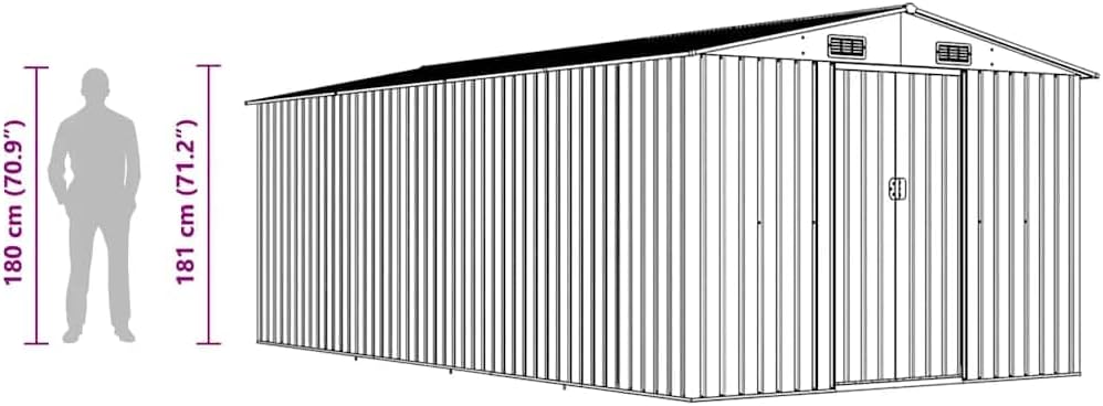 vidaXL Abri de Jardin 257x489x181 cm Métal Gris Terrasse Patio Cabane à Outils