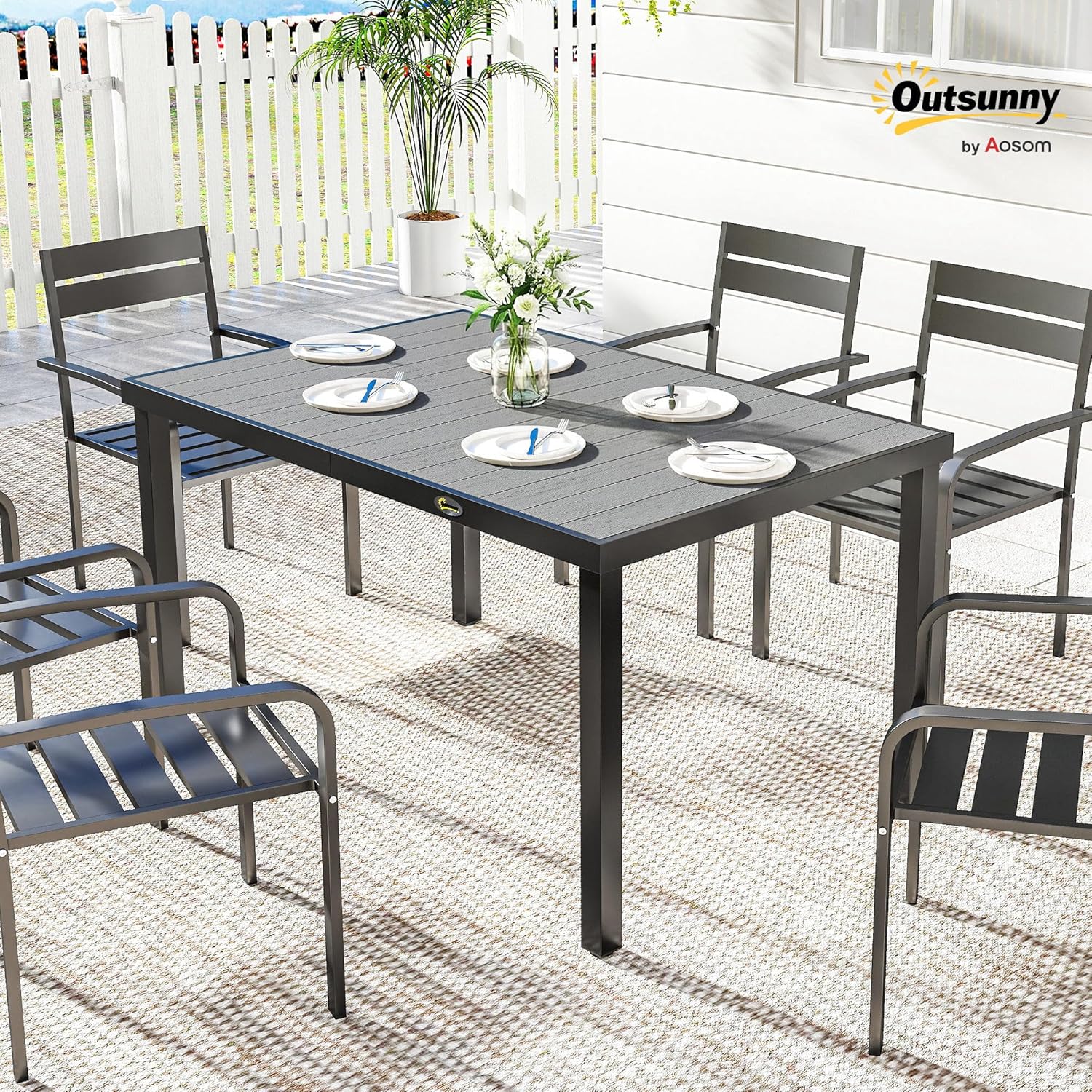 Outsunny - table de jardin 140x90x74 cm - plateau lattes, pieds acier