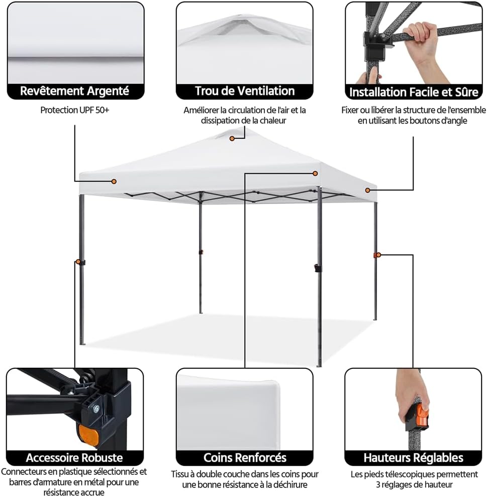 Yaheetech - tonnelle pliante 3x3 m - imperméable, sac de transport