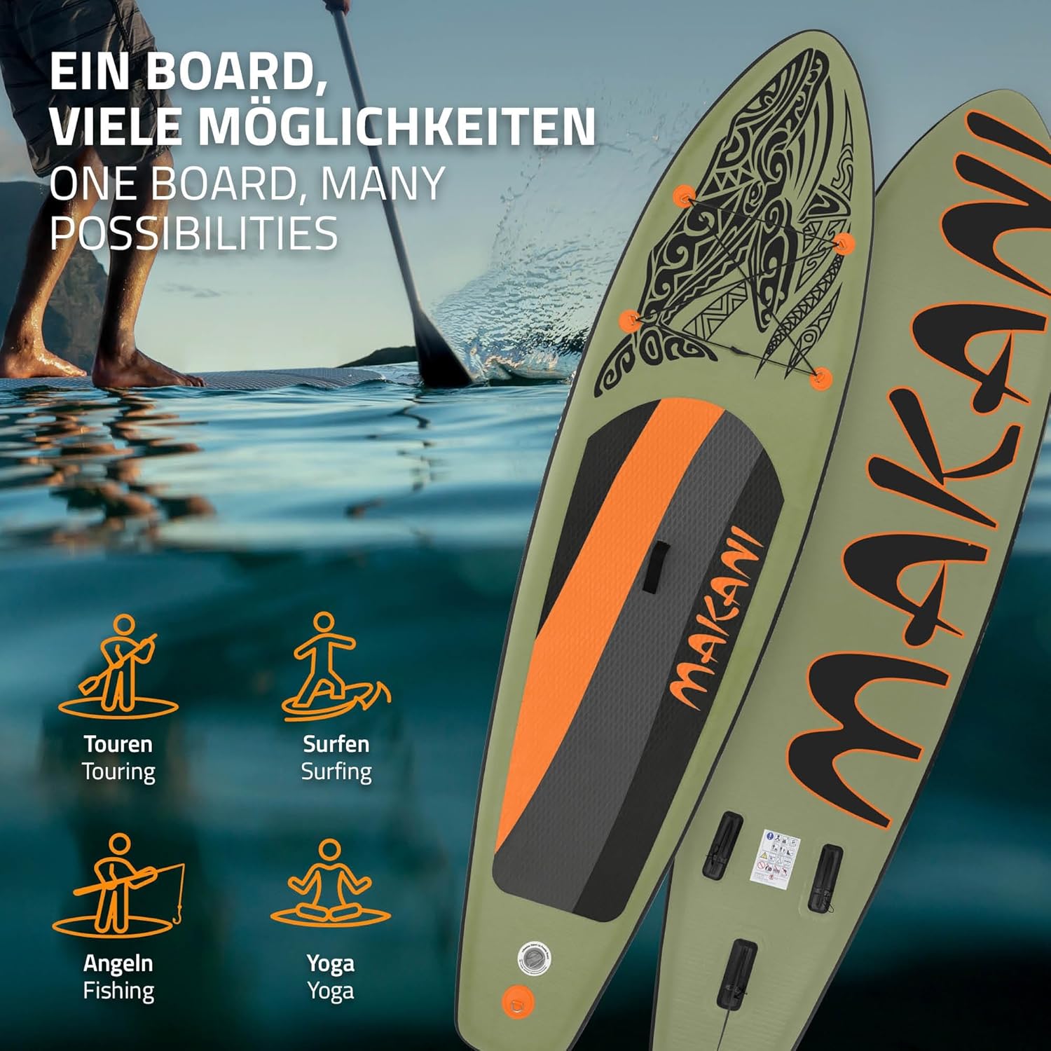 ECD Germany - Stand Up Paddle Série - 305/308/320/380 cm - PVC, 120/150 kg, épaisseur 10/15 cm, sac, pompe