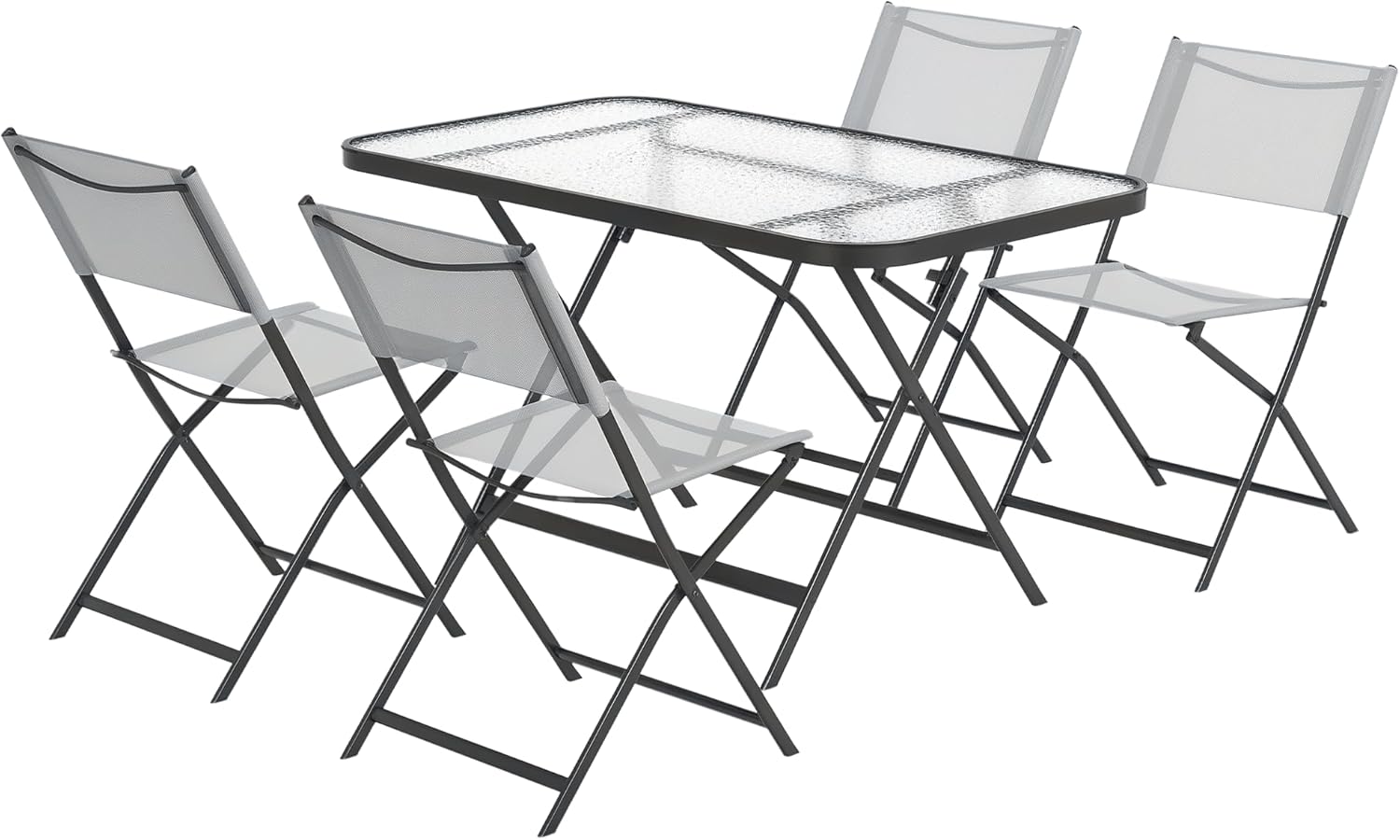 Outsunny - Ensemble de jardin 5 pcs - chaises pliables, table verre, gris