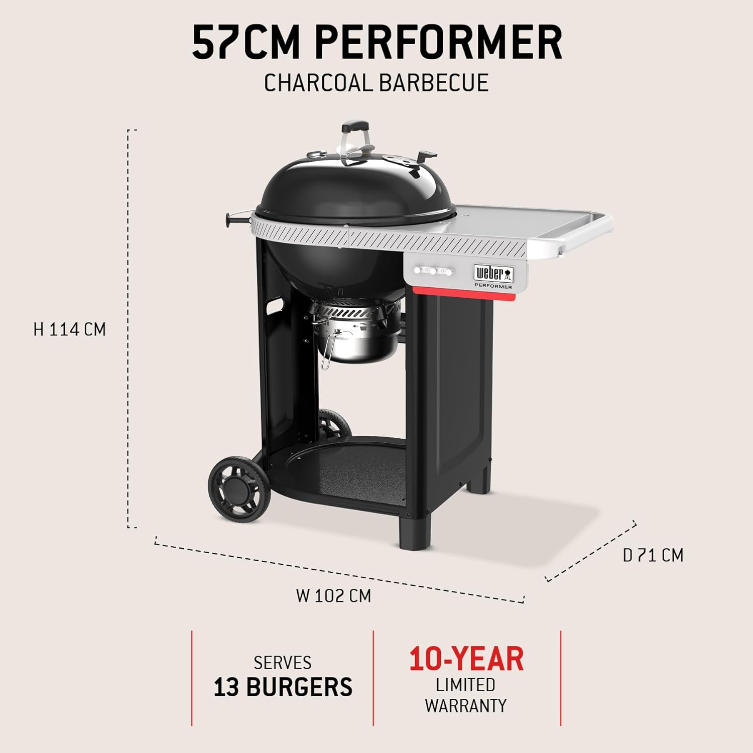 Weber - Performer série - 57 cm - barbecue charbon, couvercle acier, tablette, One-Touch, thermomètre