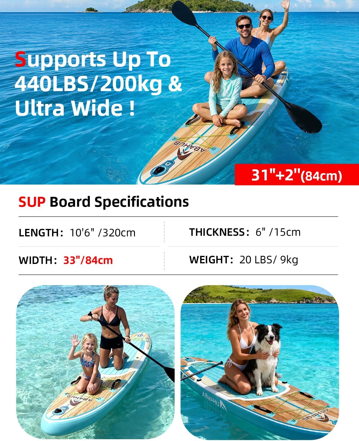 Abahub Paddle Gonflable Adulte avec Siege Stand Up Paddle Planche de Sup Ensemble de Planche de Stand Up Paddle, Bleu/Vert/Orange avec Pagaie Aluminium Réglable, Siège Kayak 320cmx 78/84cmx 15cm