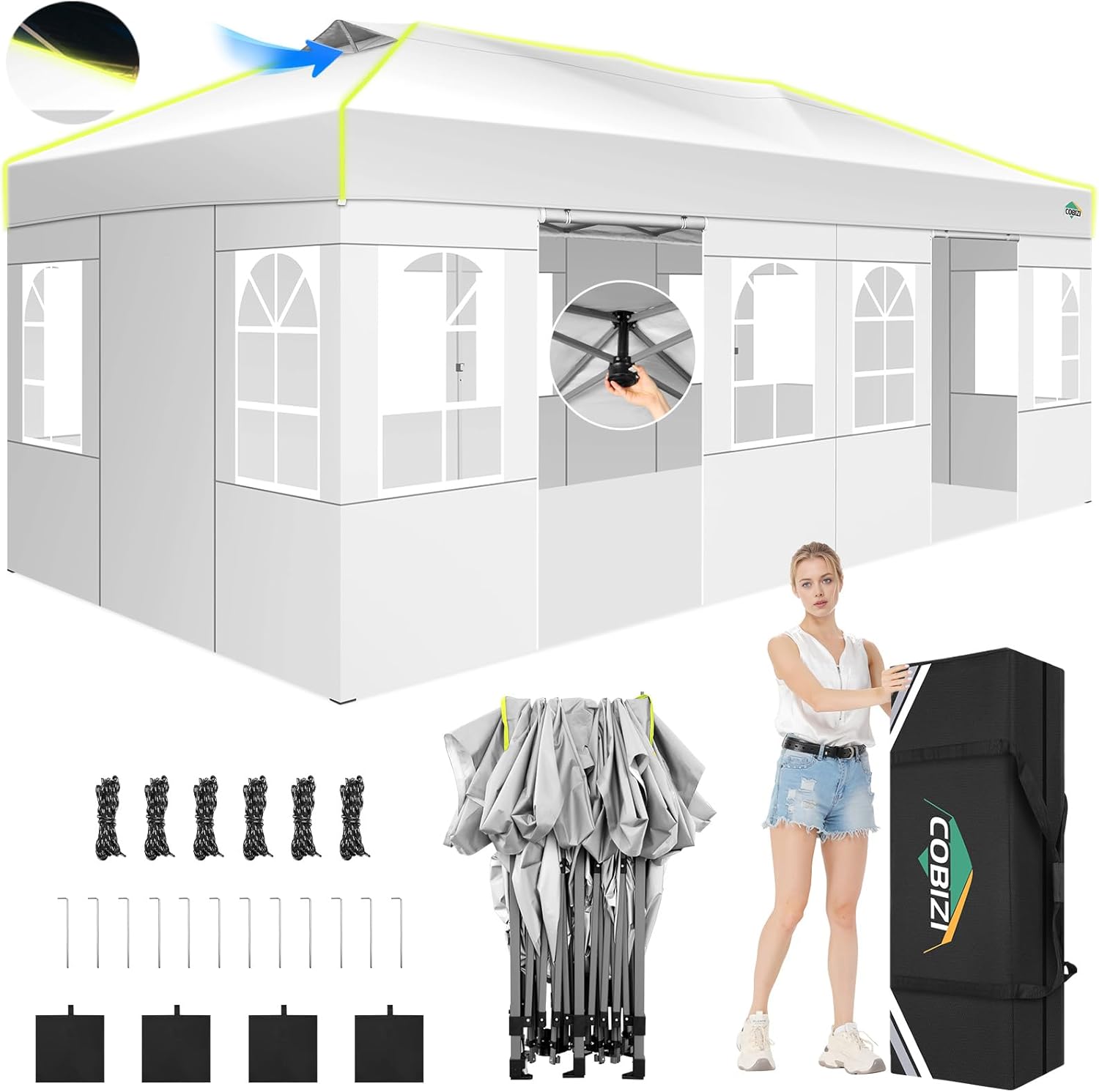 COBIZI - tonnelle pliante 3x6m - verrou central, 6 parois, UV50+