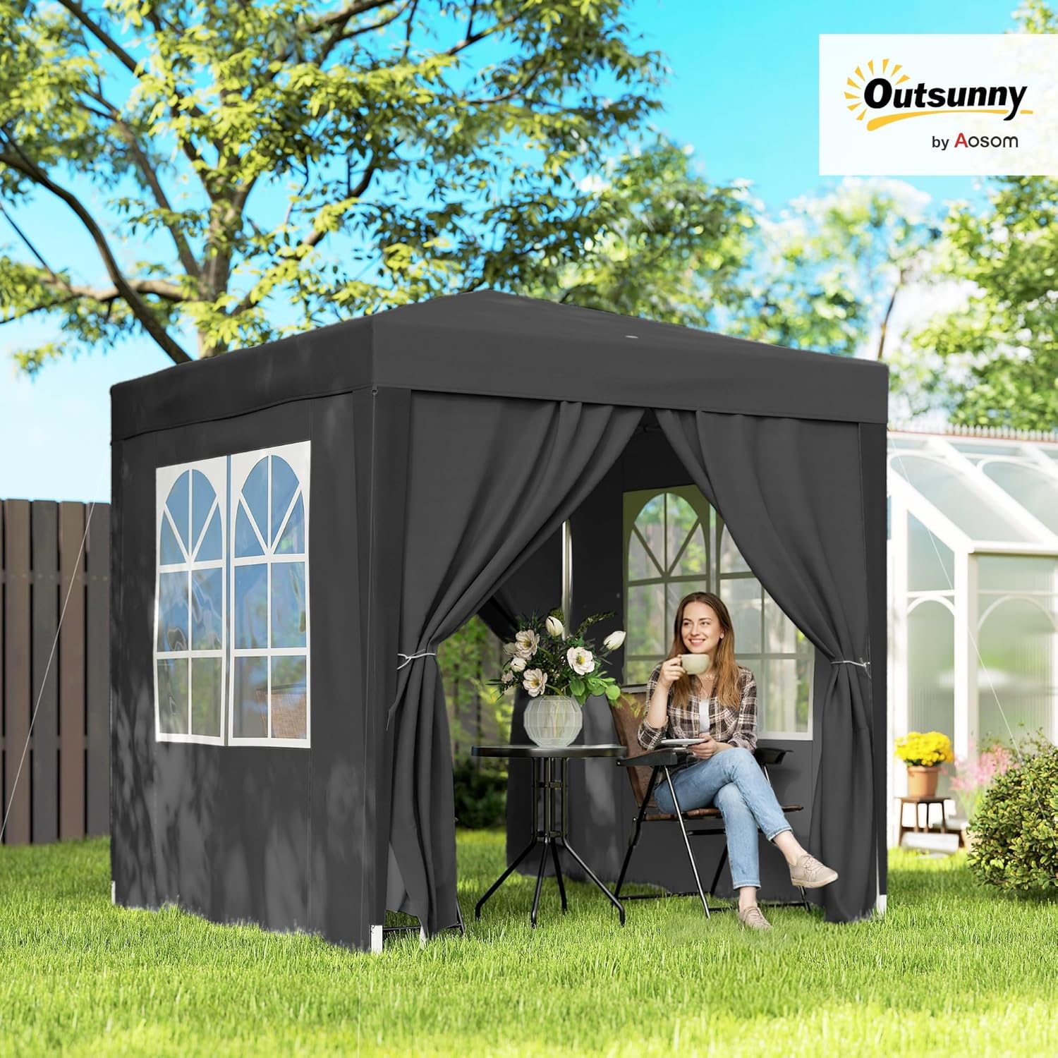 Outsunny - Tonnelle pliante 2x2m - hauteur réglable, 4 côtés, UV