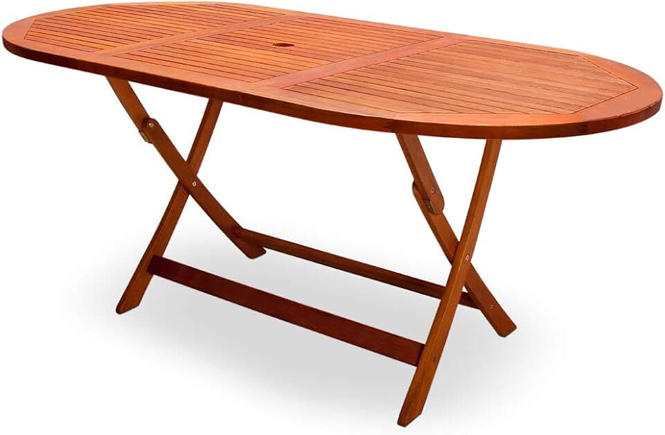 Casaria - Table D Extérieur Alabama - ovale 6 pers. - bois d'eucalyptus, pliante, trou pour parasol