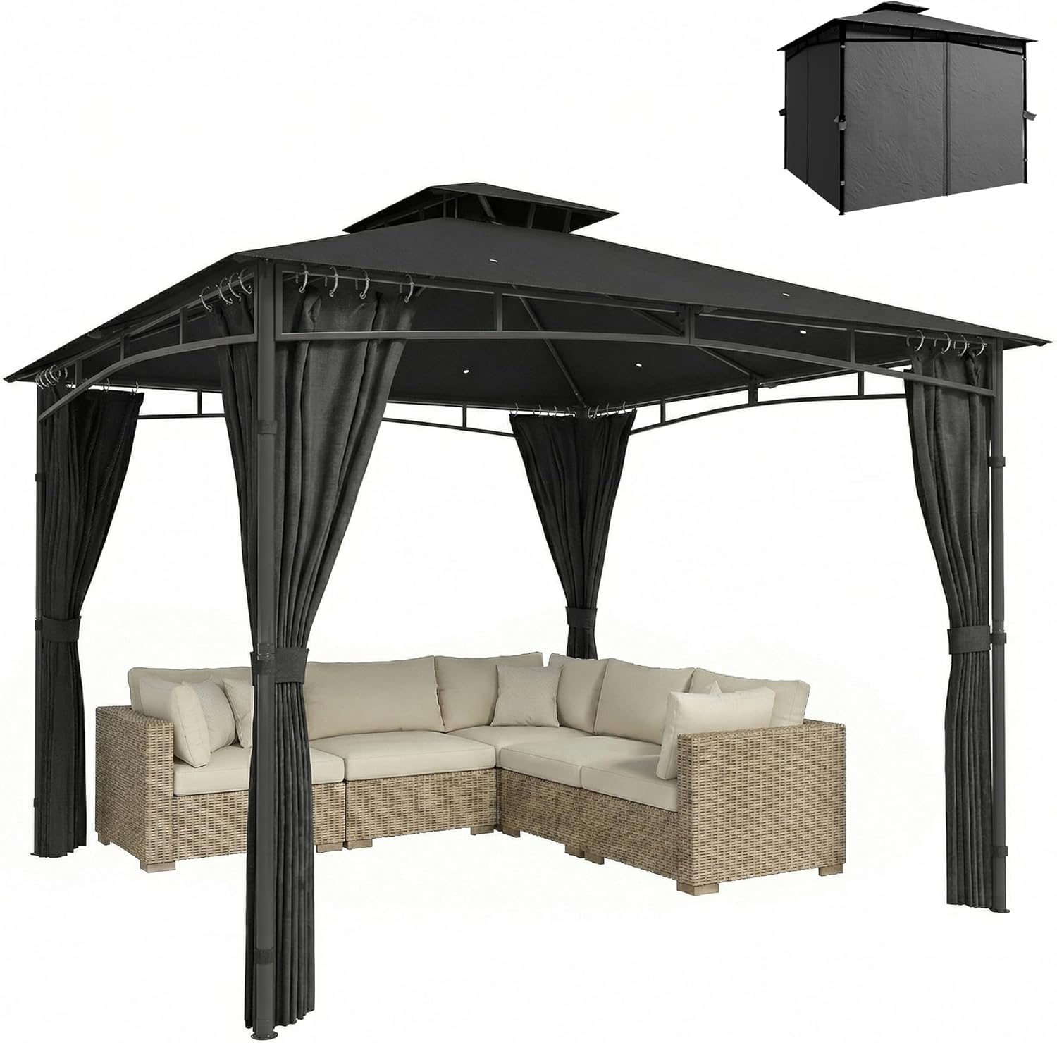 Outsunny - Pavillon Jardin Série 3x3m, toit rétractable, UV50+, Ø48mm