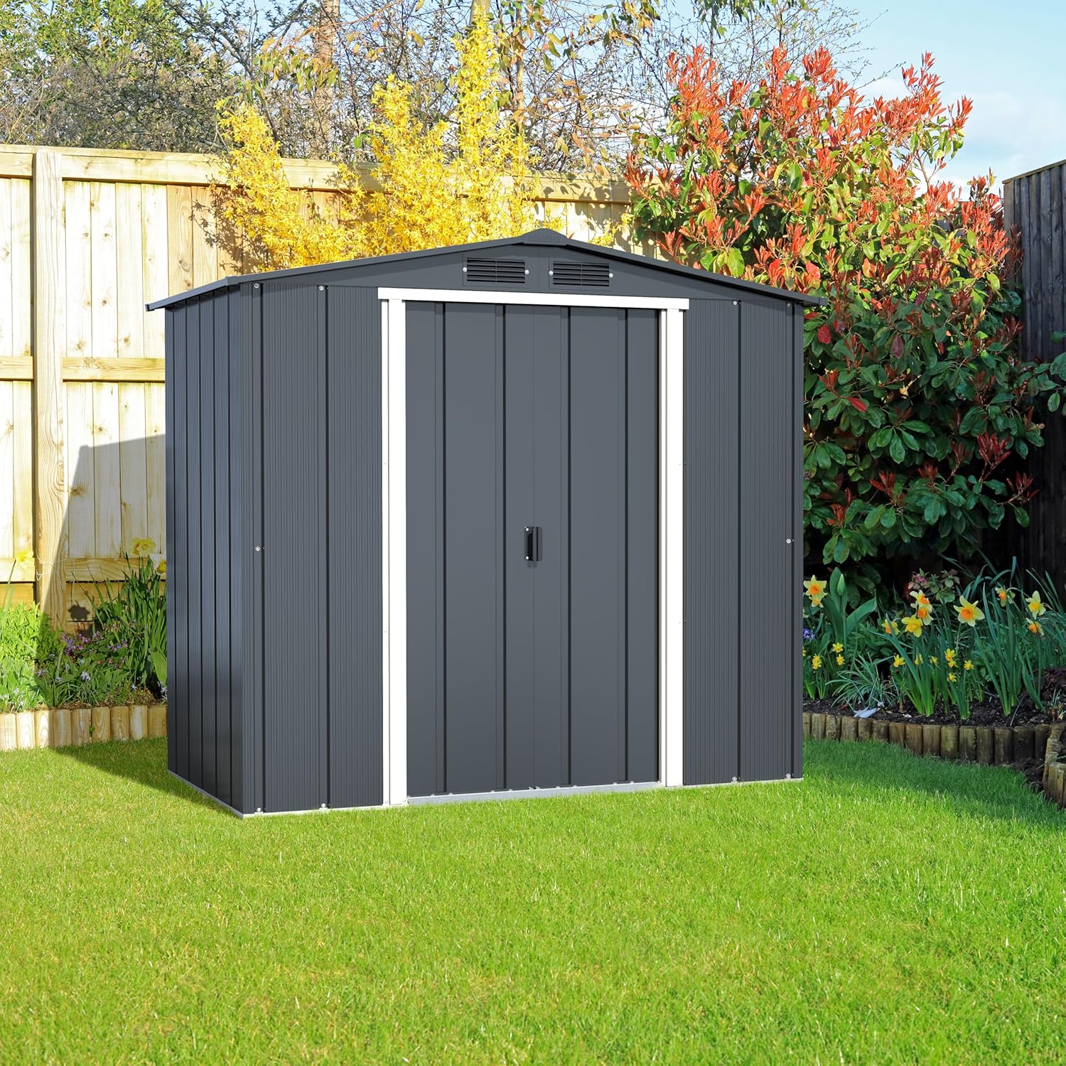 Duramax ECO 6 x 4 (2.47 m2) Abri de jardin en métal, Abri de stockage en métal galvanisé à chaud, Abri de stockage d'outils, Structure de toit robuste et renforcée, Anthracite