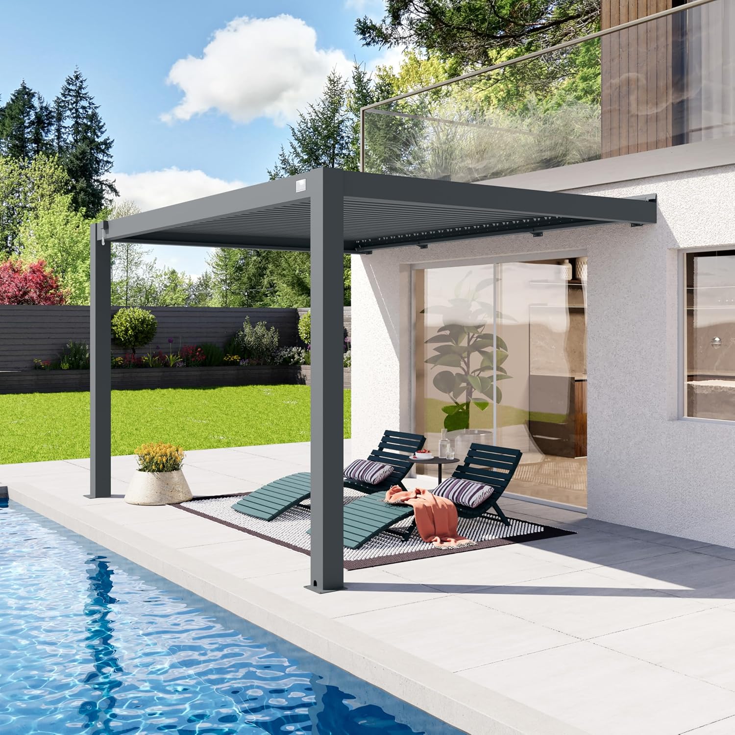 PRIMEYARD - Pergola adossée série - 3x4m - aluminium lames orientables