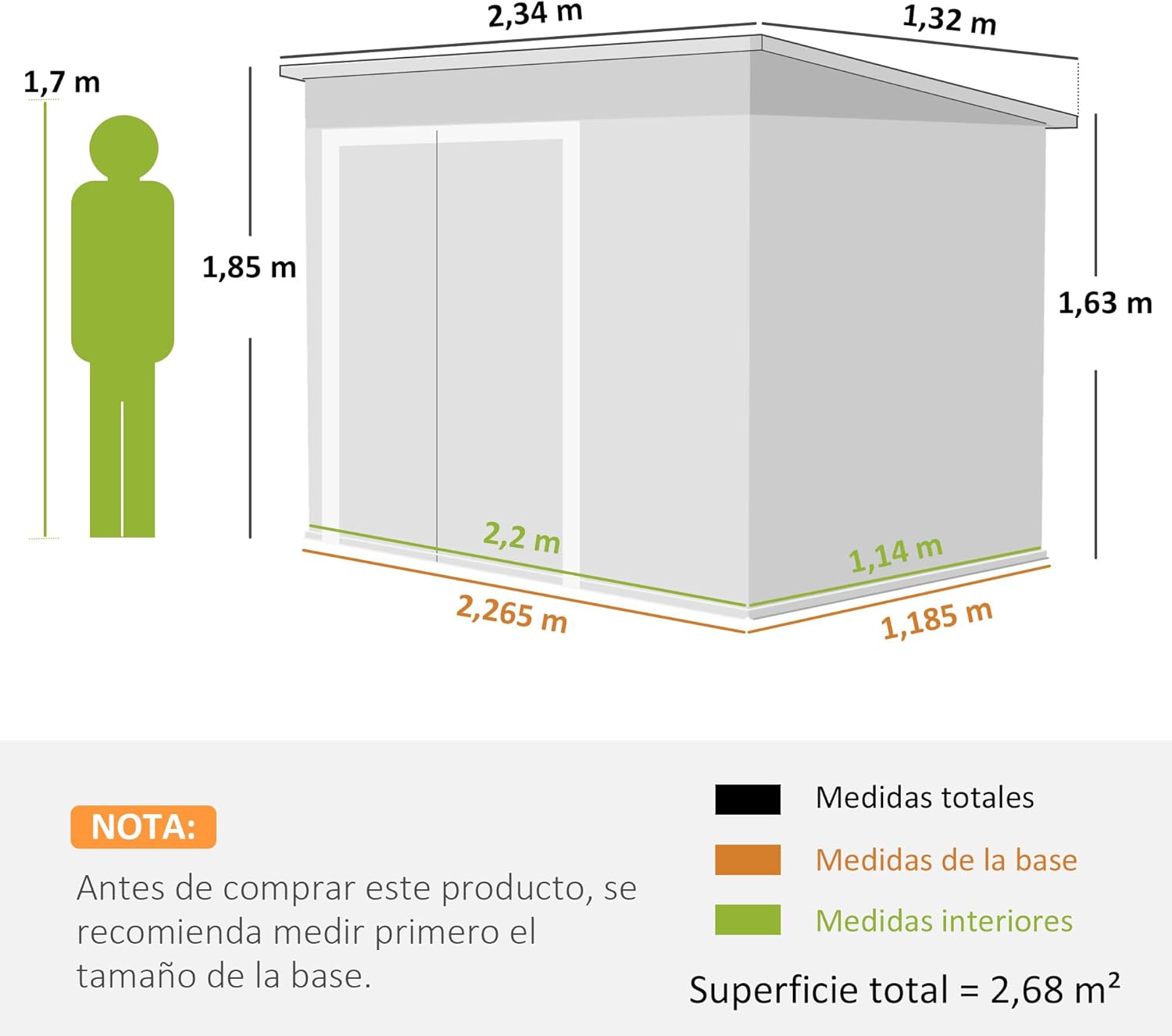 Outsunny - Abri de jardin métal - 234x132x185 cm - Triple porte, toit incliné, serrure, ventilation