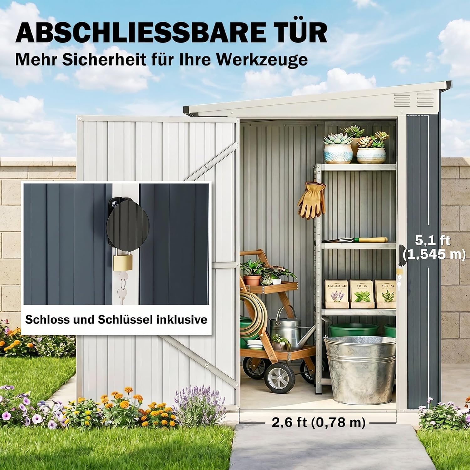 Outsunny - abri de jardin métal - 128x231x181cm - toit pente, fenêtre, porte verrouillable