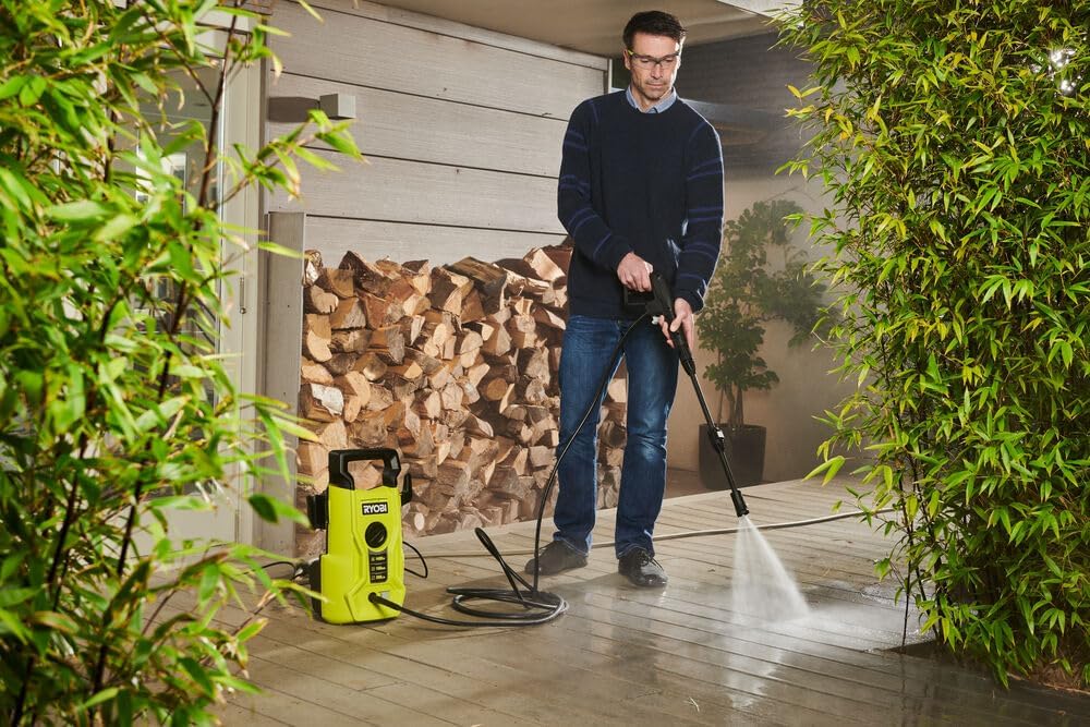 RYOBI - Nettoyeur Haute Pression 1400 W - 110 Bars - 390 L - Flexible 5 m PVC - Lance Vario - Lance Turbo - buse détergent 0,35 L - RY110PWA
