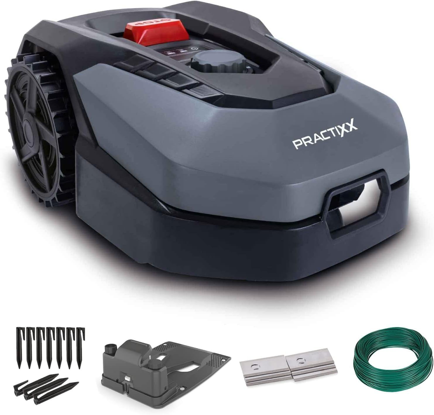 Practixx - Robot tondeuse série PX-RRM-600Wi - 600m² - coupe 18cm, 20-60mm, capteur pluie, WiFi/BT, pente 35%, station d