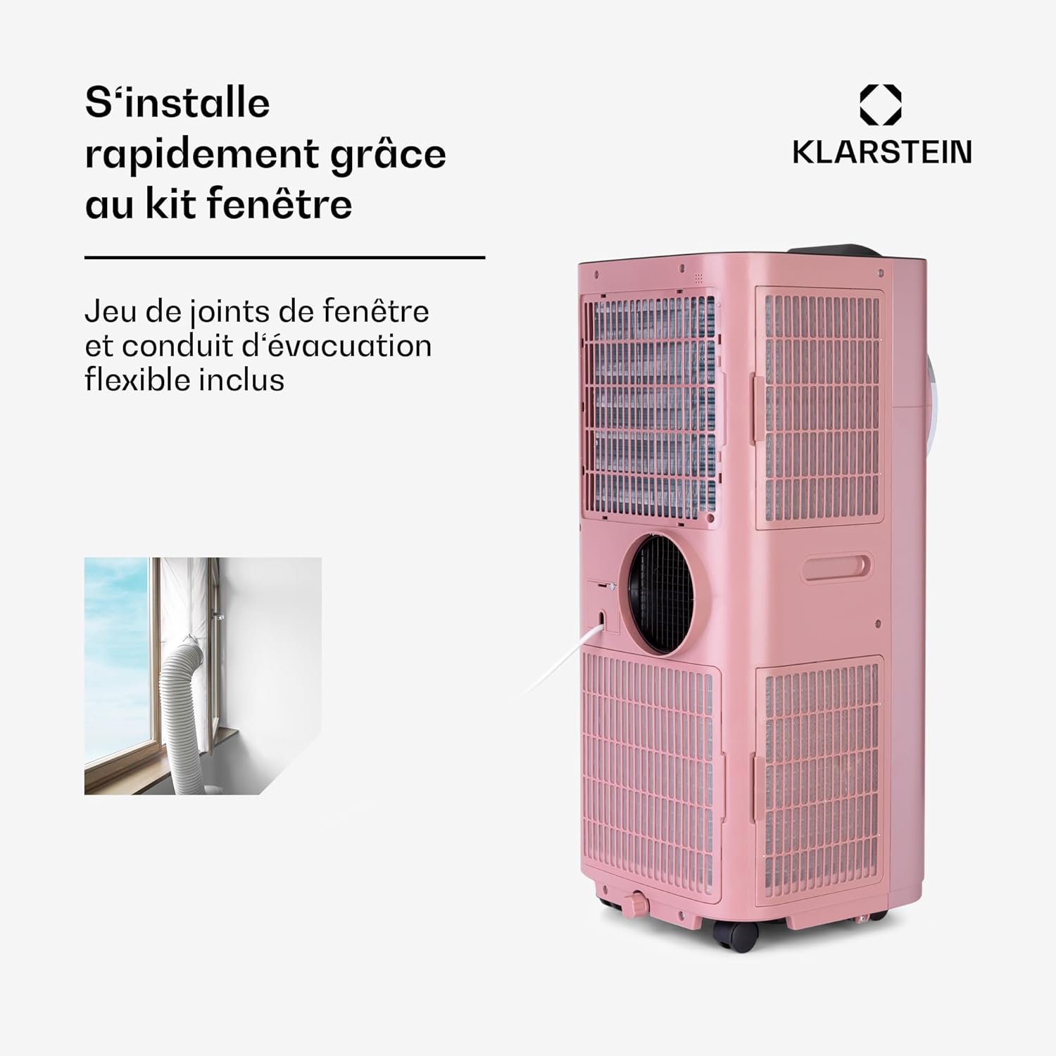 Klarstein Kraftwerk Smart 12K Climatiseur Mobile – 12,000 BTU, 35-59 m², WiFi & App Control, Silencieux 50 dB, Déshumidificateur, Ventilation 3 Niveaux, Minuterie 24h, R290, 1308W, Or Rose Métallique