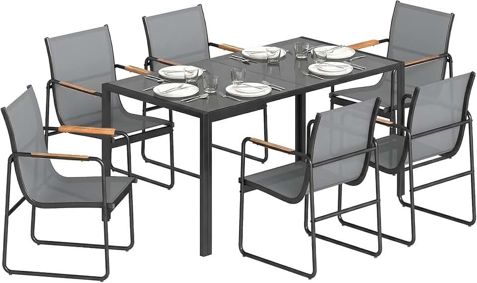 Outsunny - Ensemble salle à manger 6 places - table verre, structure acier - gris