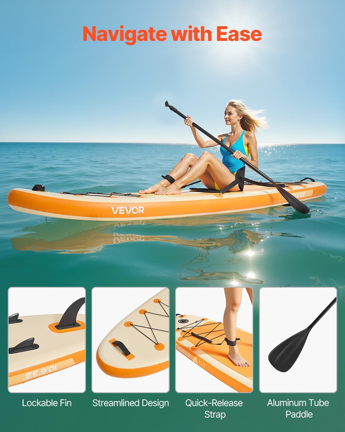 VEVOR - Paddle gonflable avec siège - 323x83,8x15,2 cm - ultra-léger, accessoires complets
