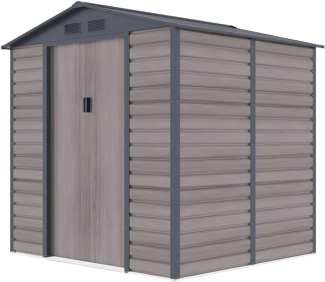 Vente-unique - Abri de Jardin métal effet bois gris 4,15 m² - acier galvanisé - ADELMO