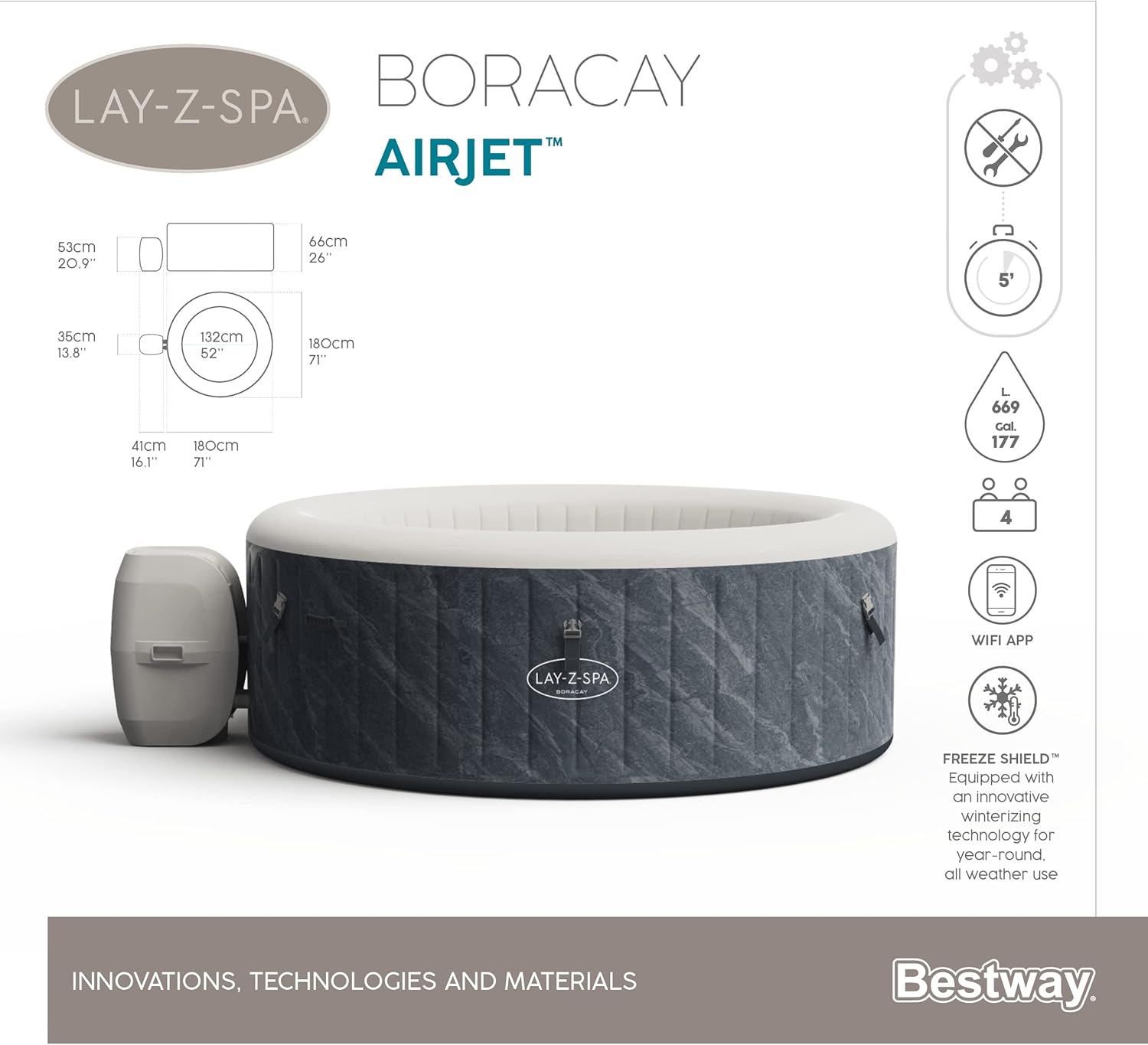 Bestway - Boracay AirJet - 1,80m x 66cm - spa gonflable 71x26