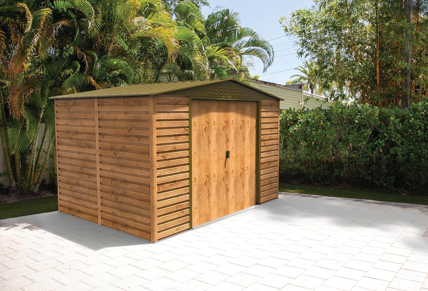 Duramax Alpine 10 x 8 (7,82 m²) Abri de Jardin en métal avec Base, Acier galvanisé à Chaud, Structure de Toit renforcée, Abri de Jardin sans Entretien et résistant aux intempéries, Grain de Bois