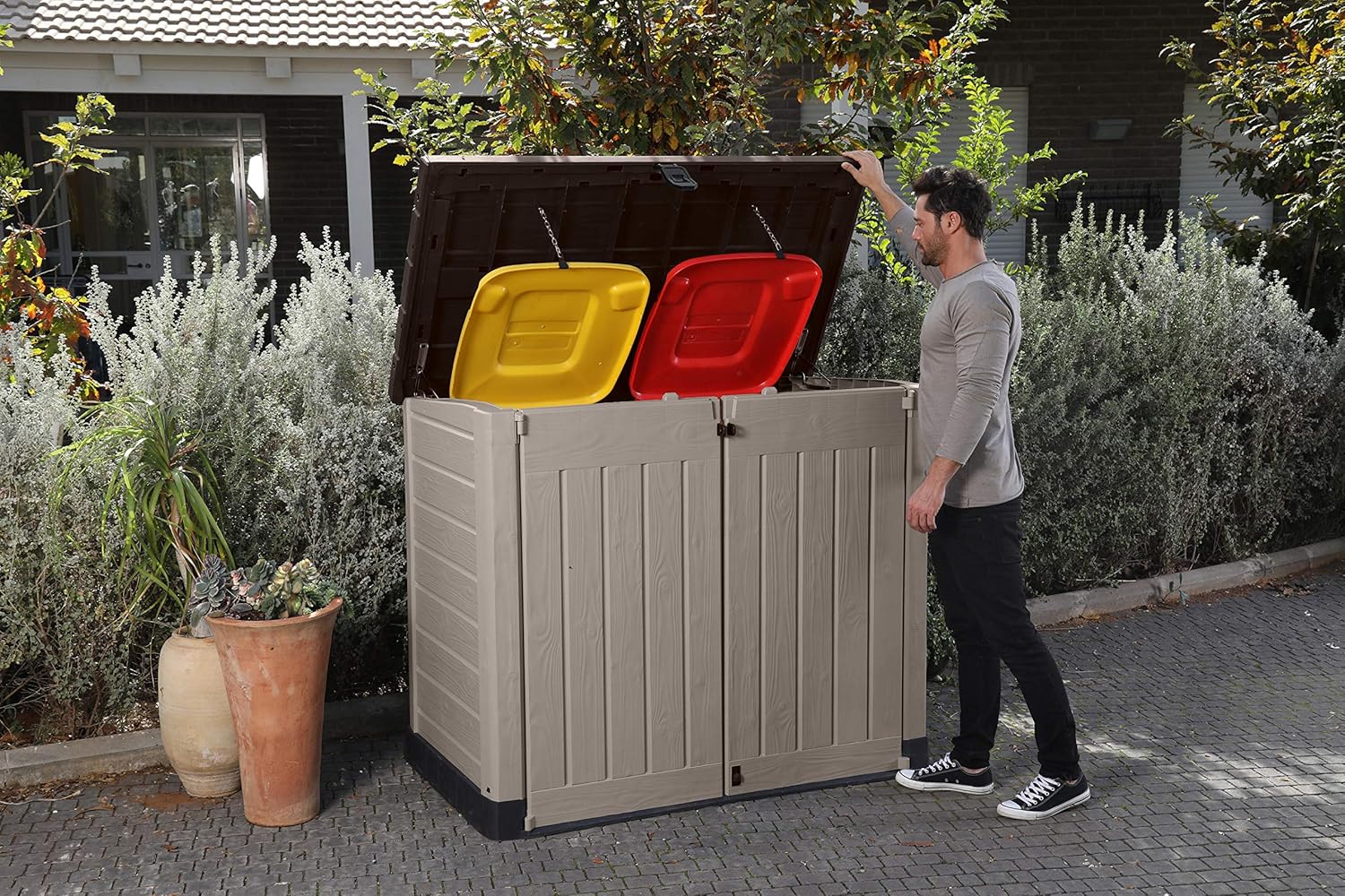 KETER - Range SIO Pro - 1200L - Abri poubelle horizontal beige