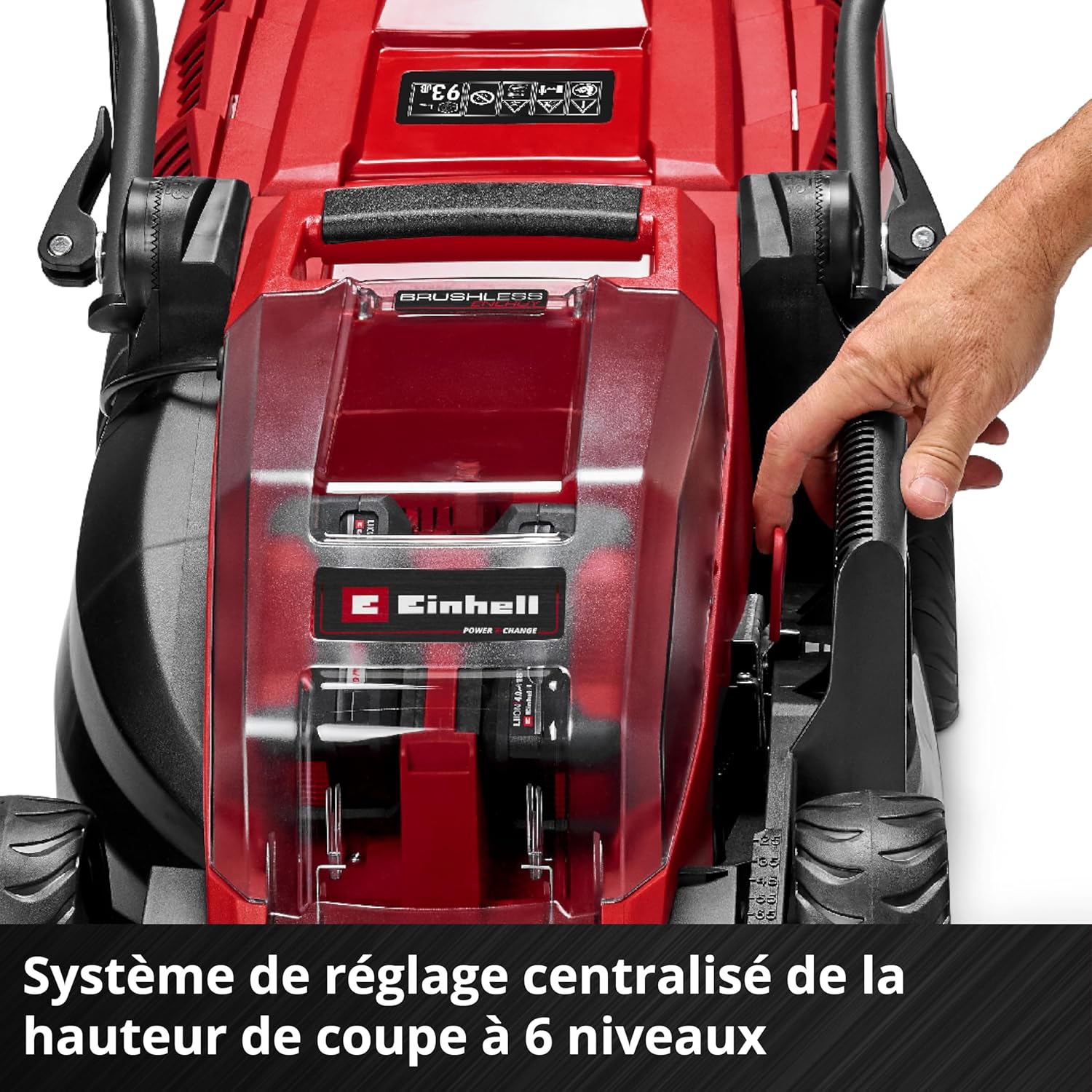Einhell Tondeuse à gazon sans fil GE-CM 36/36 Li Kit Power X-Change (36V, largeur 36 cm, 400 m² max., sans charbon, bac collecteur 40 L, hauteur de coupe 25-75mm, avec 2 batteries 4,0Ah + 2 chargeurs)