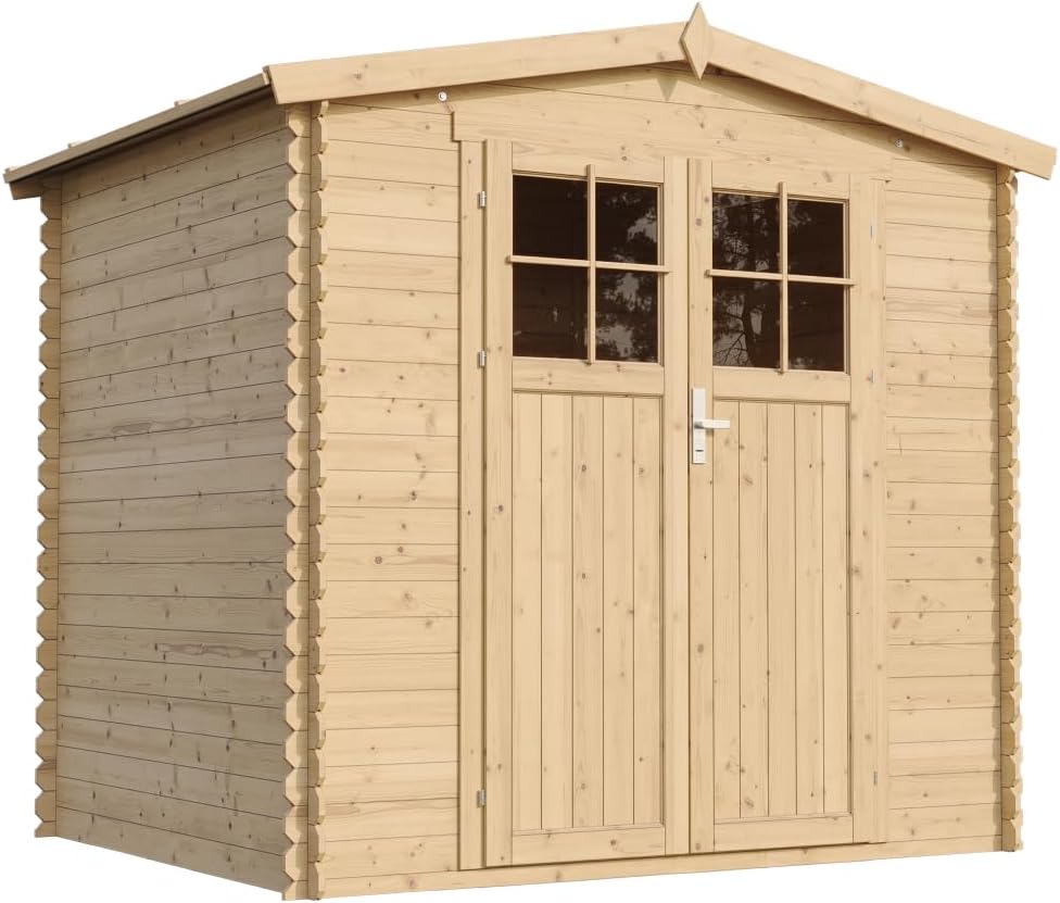 Abri de Jardin en Bois - Porte verrouillable de Haute qualité- Stockage extérieur I236xL226xH218 cm/ 4,33 m2 Petit abri à Outils, Local à vélos - Toit imperméable, fenêtres TIMBELA M369F