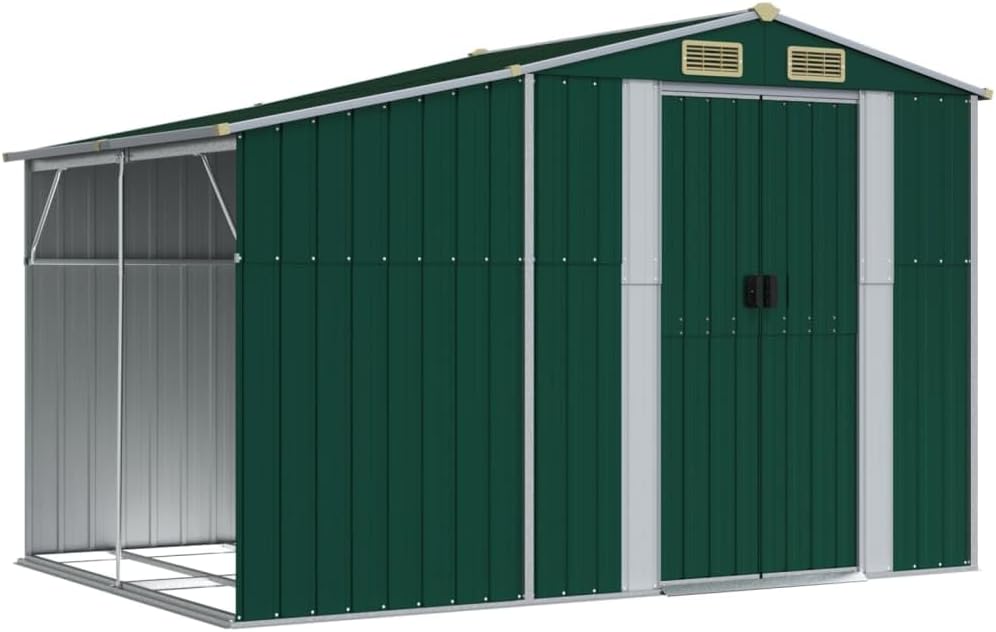 vidaXL - Abri de jardin vert, 277x192,5x179 cm, acier galvanisé, toit incliné