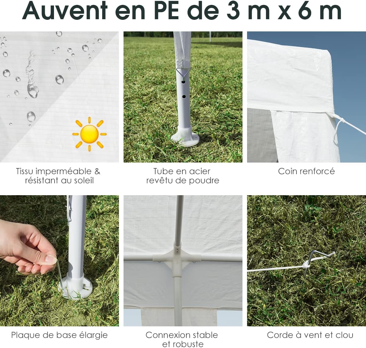 Costway - Tonnelle pliante série jardin - 3x6m - étanche, tube métal