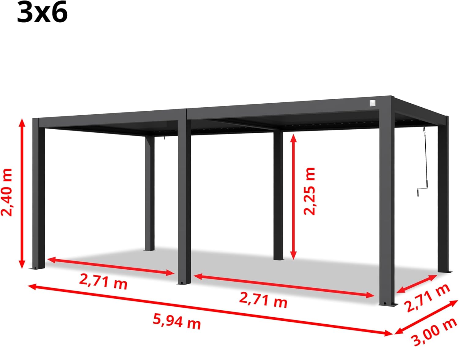 PRIMEYARD - Pergola aluminium, 3x6m, lames orientables, anthracite