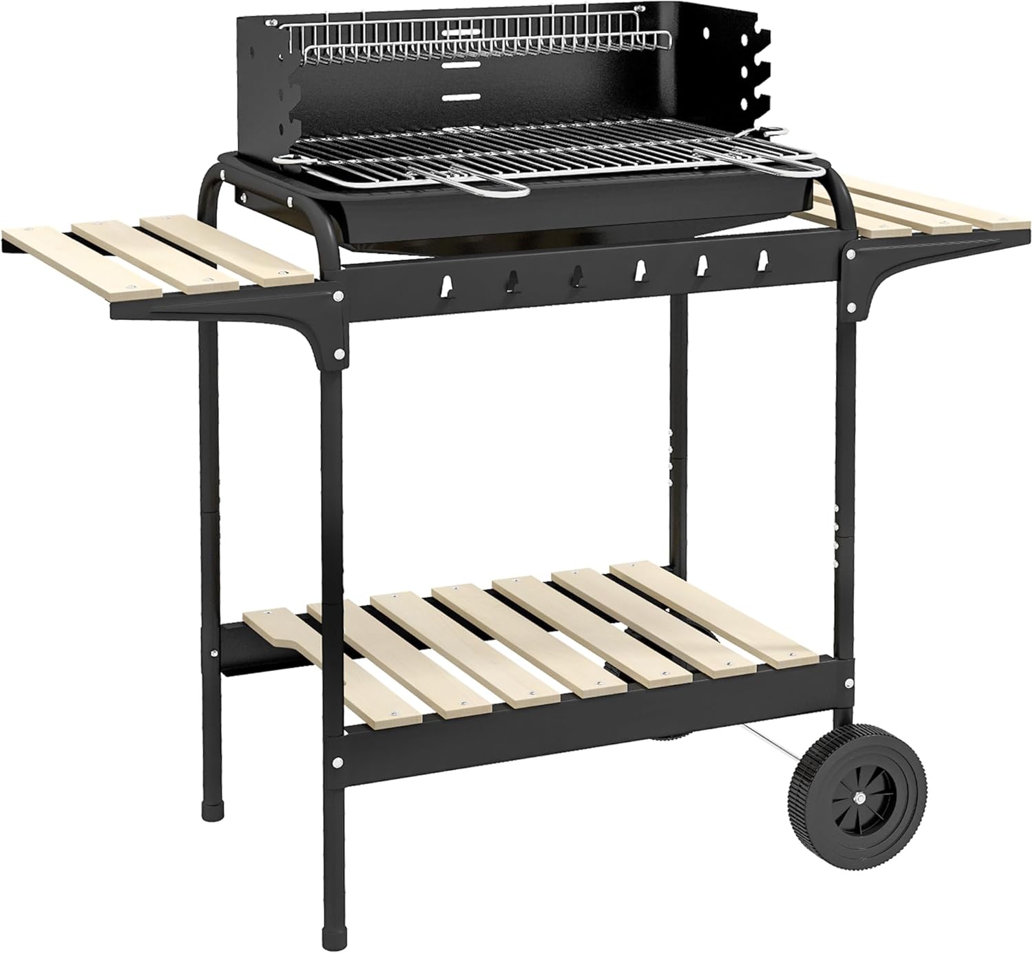 Outsunny - BBQ sur pied réglable - 103x47x95cm - 3 étagères, récupérateur de cendres, 2 roues