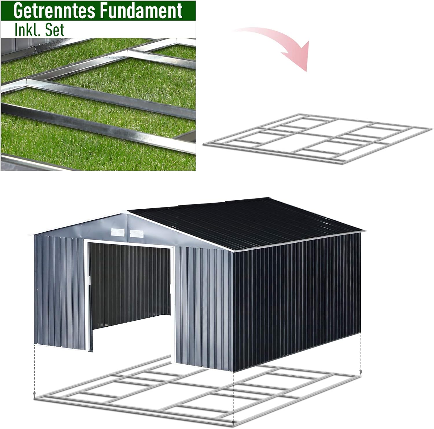 Outsunny - abri de jardin acier 340x386x200 cm - 20m³, gris charbon