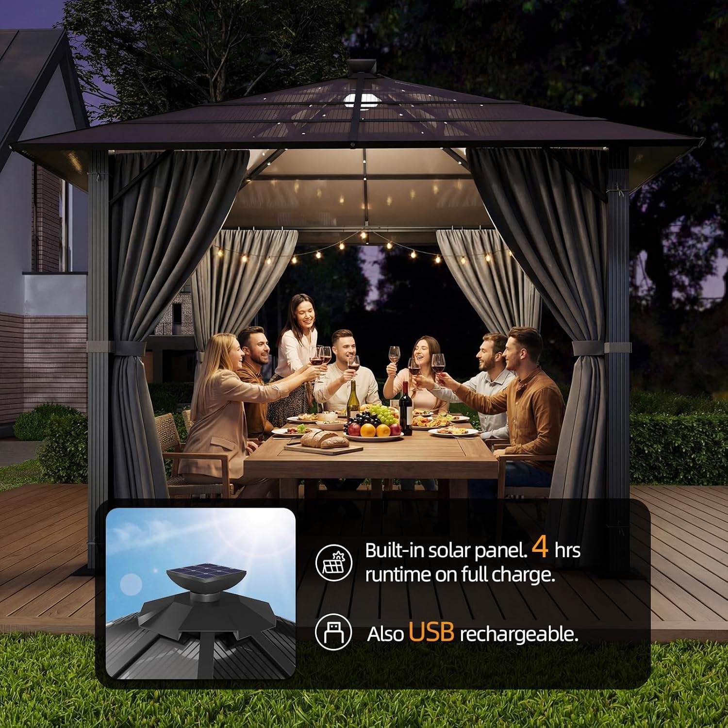 JUMMICO - tonnelle aluminium série jardin 3x3m, toit transparent, solaire, imperméable
