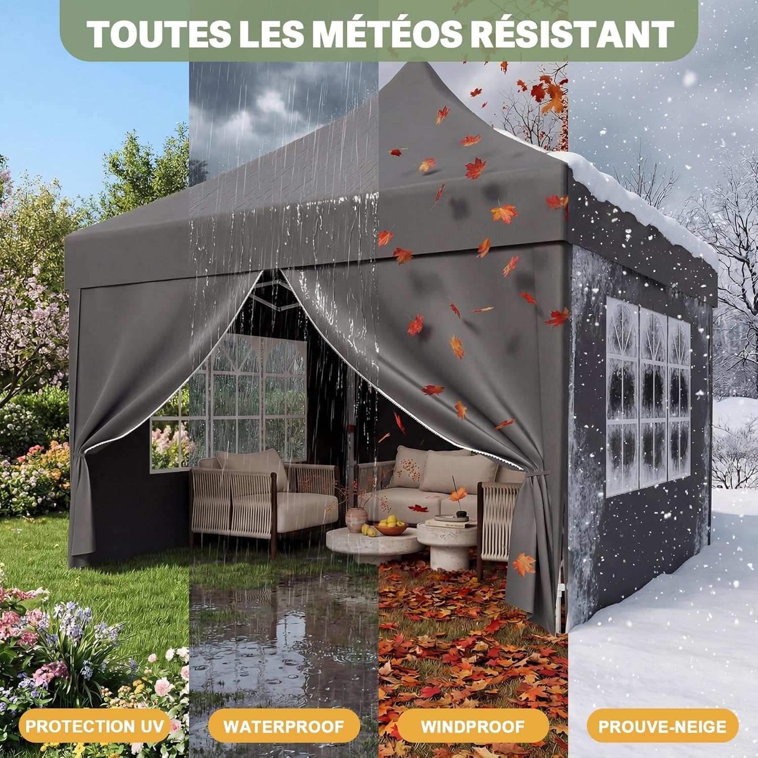 Devoko - tonnelle pliante 3x3m - hauteur réglable, tissu imperméable