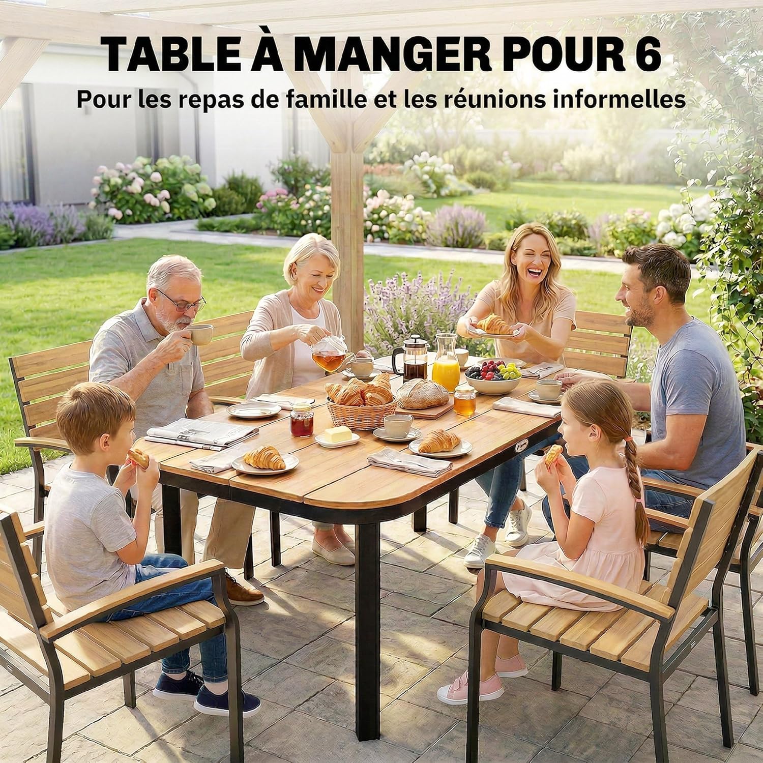 Outsunny - Table de jardin WPC lattes 155x88x72cm - 4-6 pers. métal