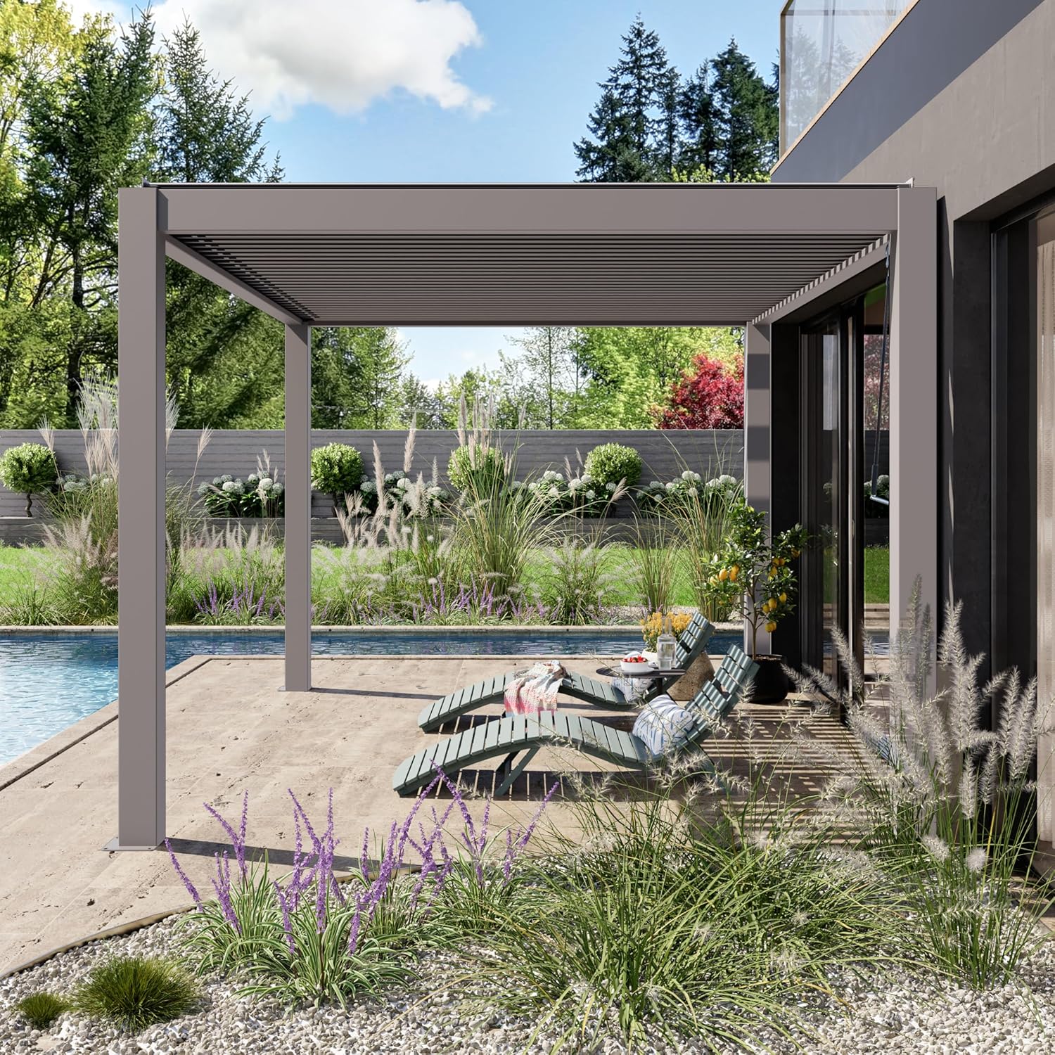 PRIMEYARD - Pergola série aluminium - 3x4 m - lames orientables, gris