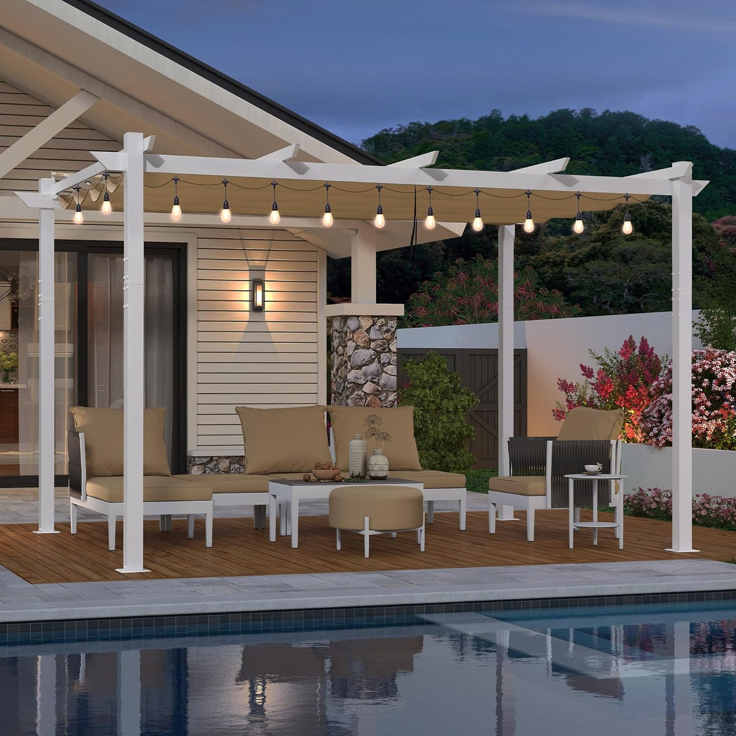 PURPLE LEAF - Pergola aluminium - 4x3m - éclairage intégré, toit kaki