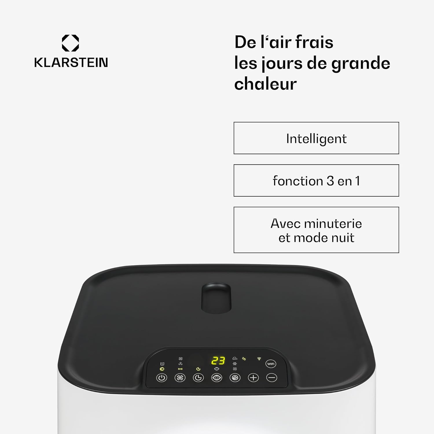 Klarstein Kraftwerk Smart 10K Climatiseur Mobile - 10,000 BTU, 29-49 m², Silencieux 50 dB, App & Alexa, Déshumidificateur 23 l/h, Ventilateur 440 m³/h, Télécommande, Kit Fenêtre Inclus, Blanc
