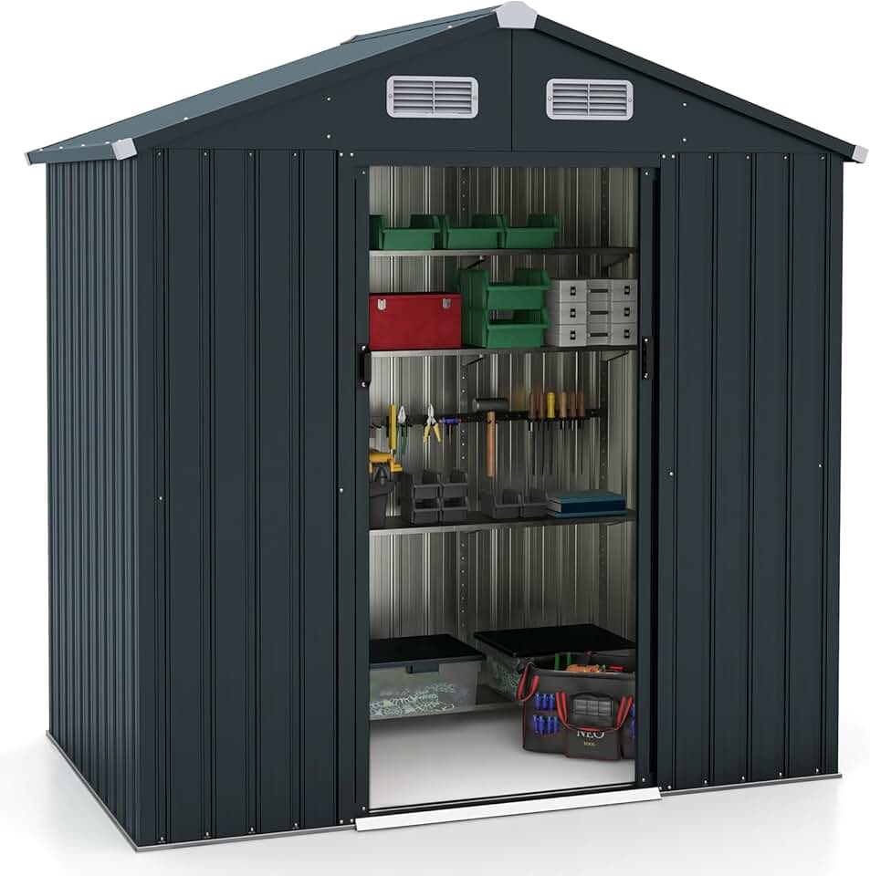 COSTWAY - Abri de Jardin métal 2,2㎡ - portes coulissantes, toit pente
