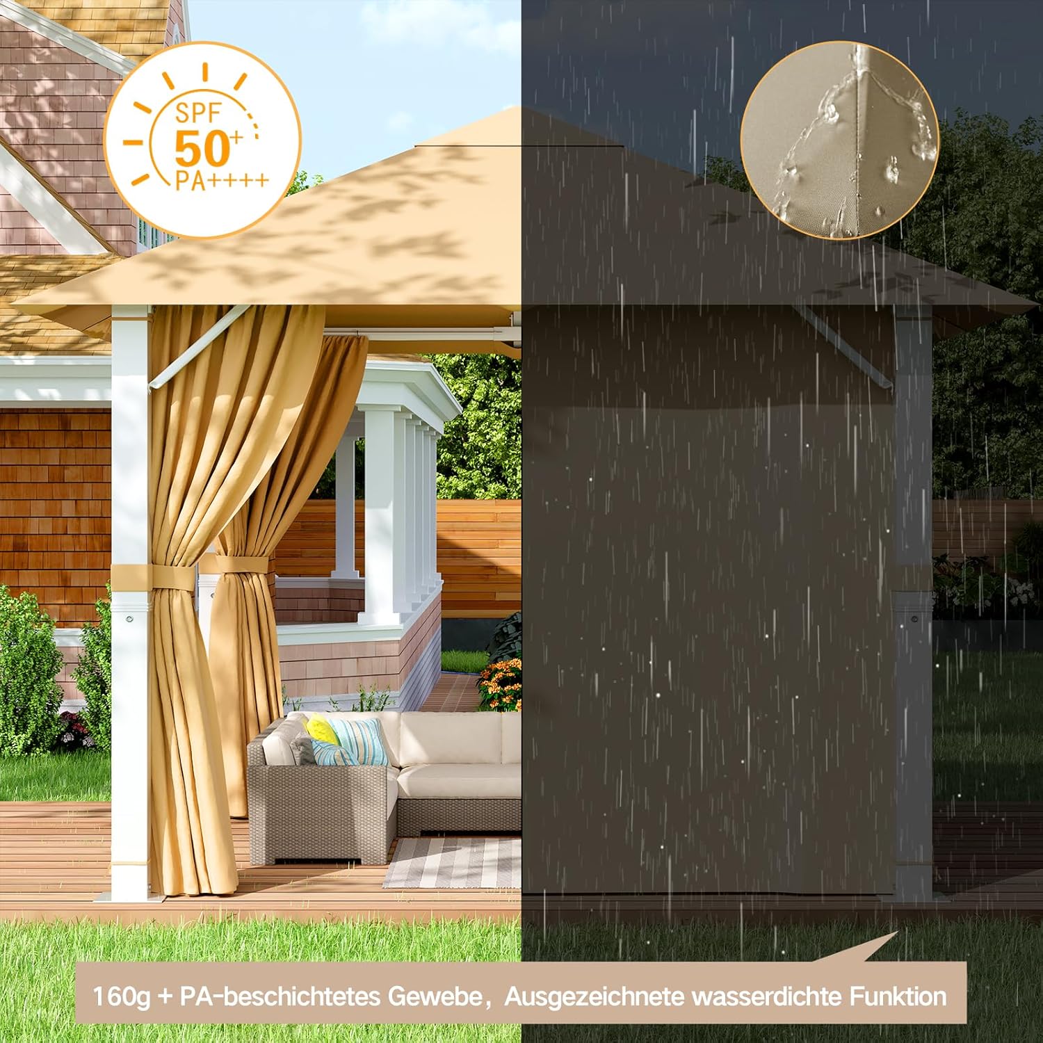 Devoko - tonnelle de jardin 3x3m - aluminium, UV50+, beige