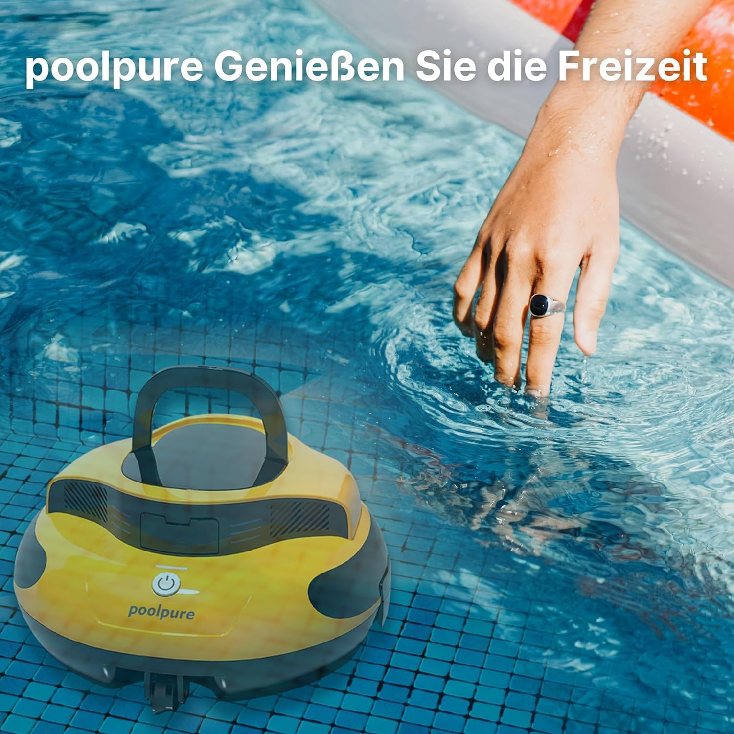 POOLPURE Robot de Piscine 2026 - Temps de Nettoyage de 100 Minutes - Double Moteur - Voyants LED - Fonction de stationnement Automatique - Étanchéité IPX8 - Aspirateur de Piscine sans Fil - Jaune