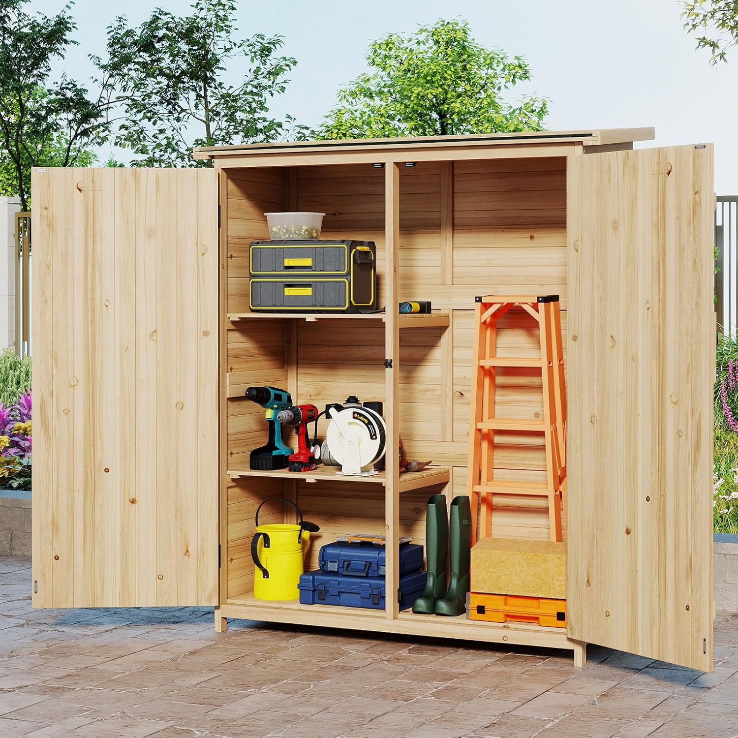 COSTWAY - Abri de jardin bois - 75x56x178cm - étagères amovibles, toit asphalte, loquet, résiste à l'eau