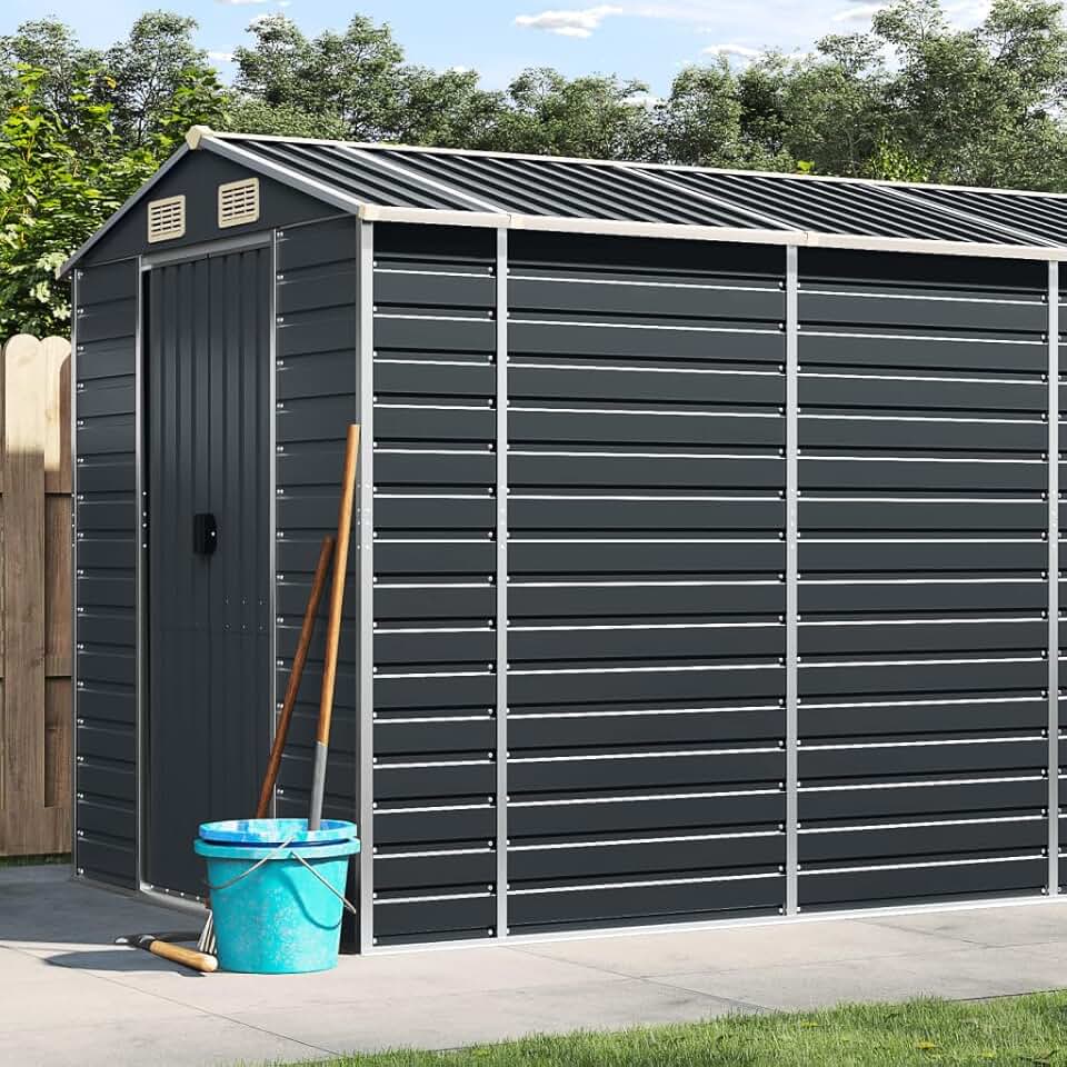 LAPOOH Abri de Jardin Anthracite 191x555x198 cm Acier galvanisé,Abris De Jardin,Abri De Stockage pour Jardin,Abri D'Outils De Jardin
