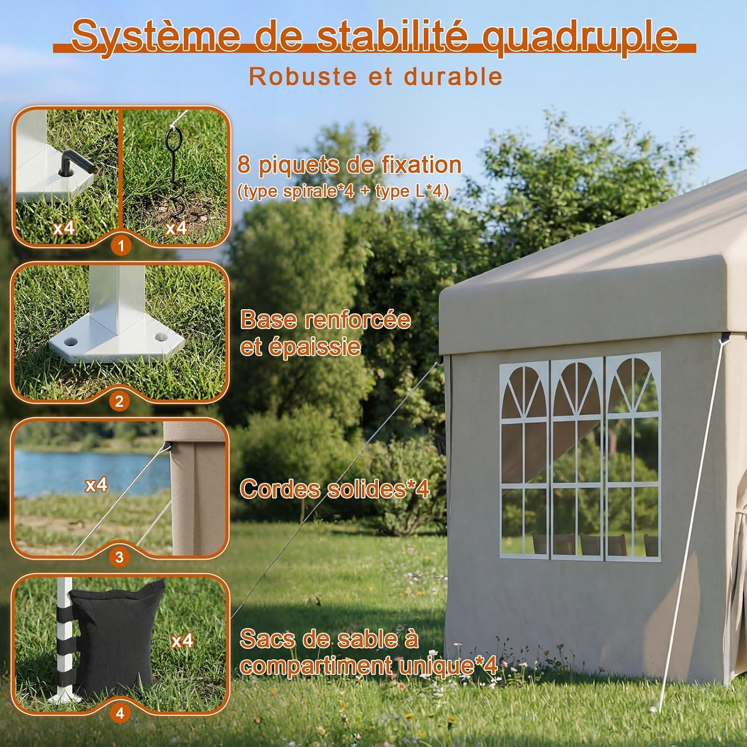 Devoko - tonnelle pliante 3x3m - imperméable, 4 parois, UV 50+