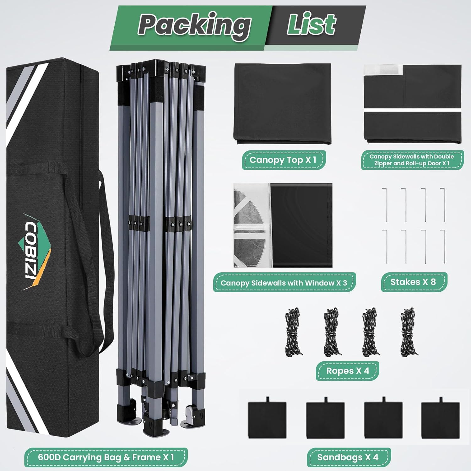 COBIZI - tonnelle pliante 3x3m - imperméable, 4 côtés, anti-UV, noir