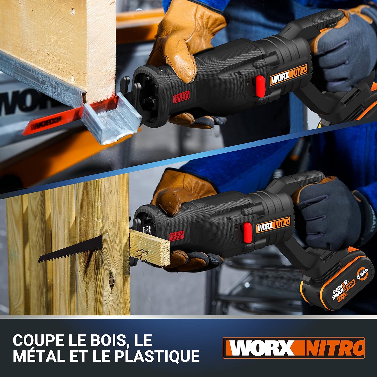 WORX - scie sabre sans fil 20V, 29mm course, moteur brushless - WX516.9