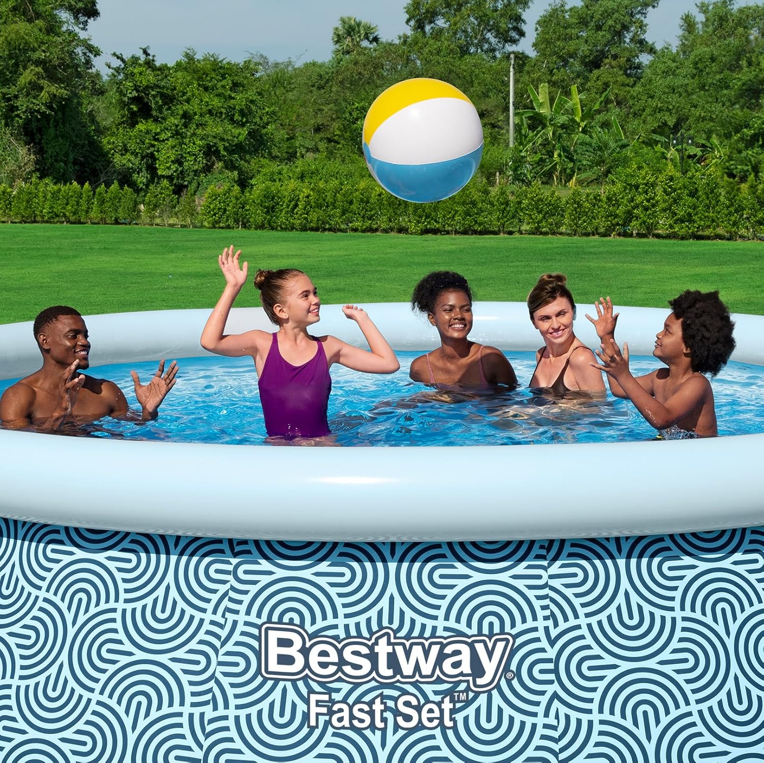 Bestway - Fast Set - 396x396x84 cm - Piscine gonflable ronde, gris