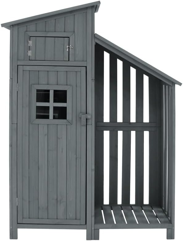Abri de Jardin en Bois 124x46x174cm,Rangement Outils de Jardin,Cabane de Jardin Extérieur avec Serrure en PVC incliné à loquet,Gris