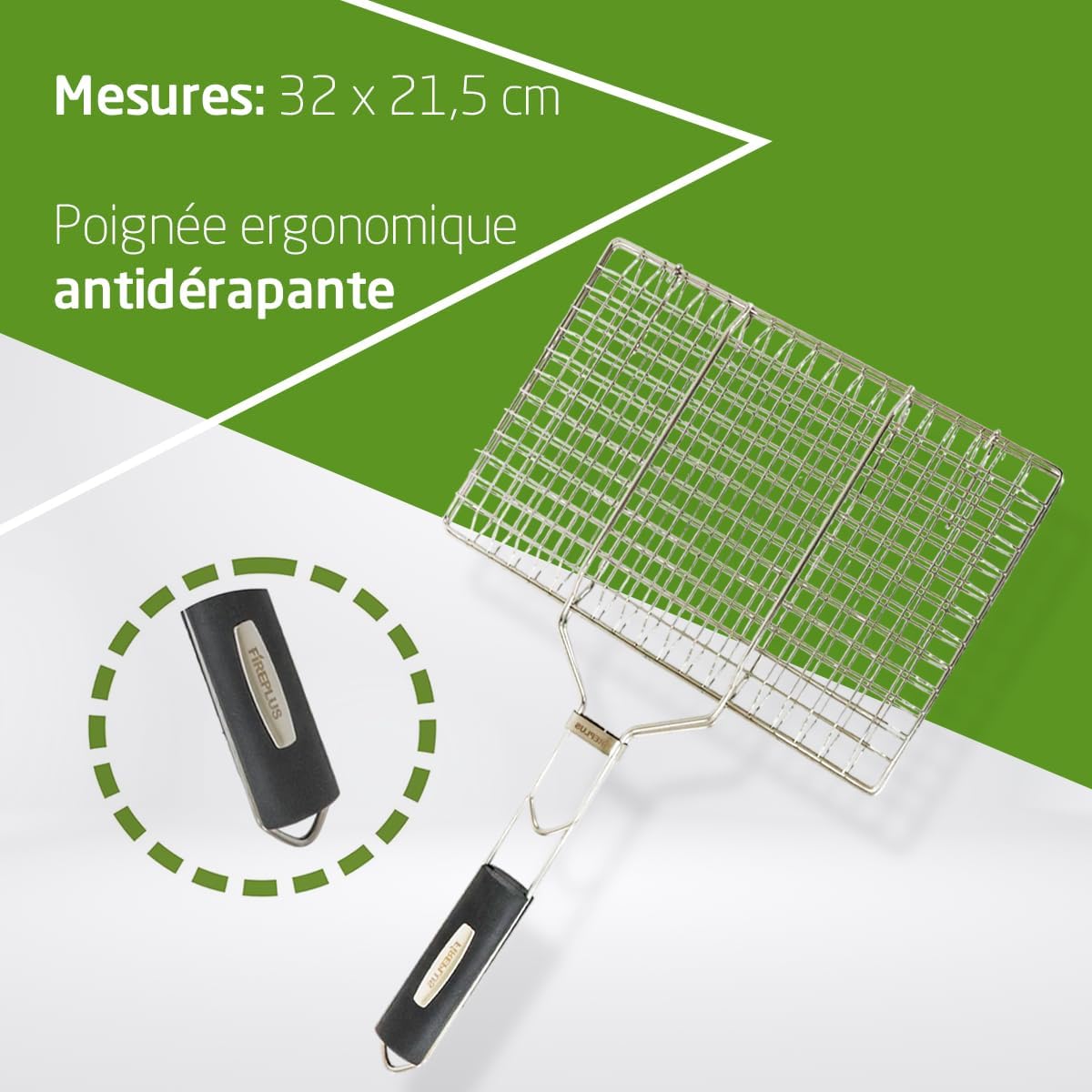 Amig - Fireplus Barbecue Grill | Double Grille en Acier Inoxydable | Avec Poignée en Caoutchouc Antidérapante | Avec Verrouillage de Sécurité | Dimensions: 32x21,5cm