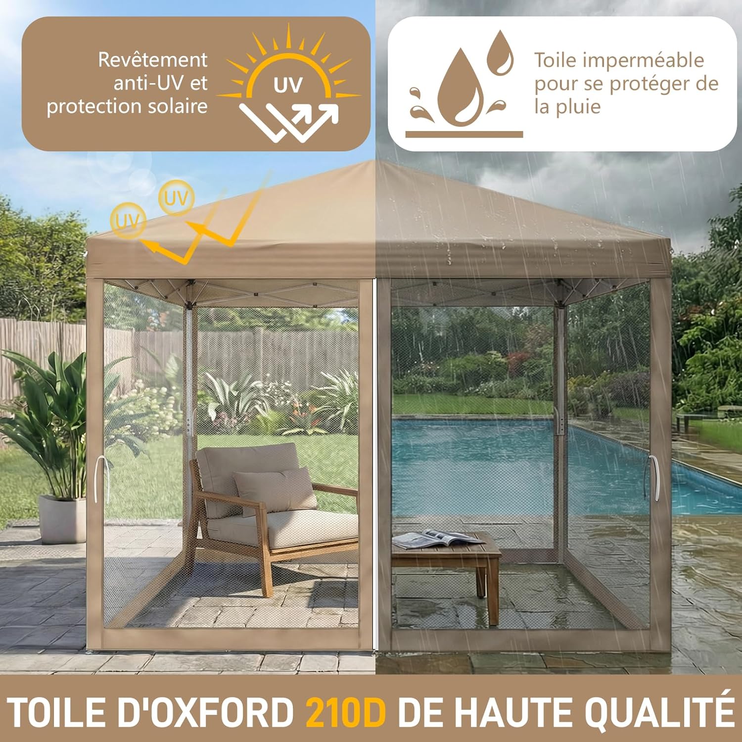 LEADZM - tonnelle pliante série - 3x3m - imperméable, anti-UV, moustiquaires