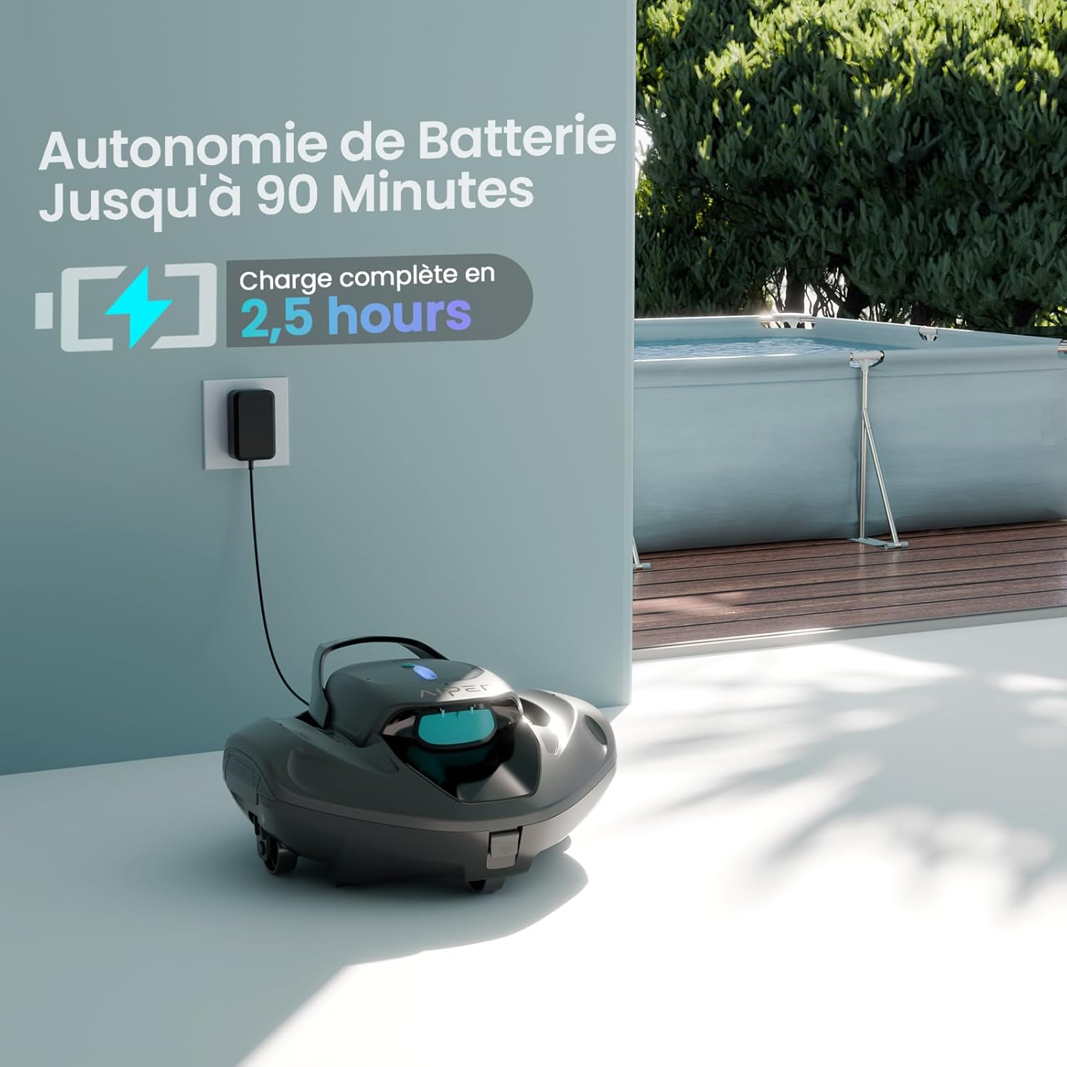 AIPER - Seagull 800B - 80 m² - 90 min autonomie, auto-parking, LED, forte aspiration